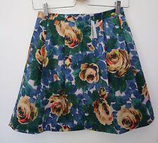 Cath Kidston Deep Blue Floral Rose Pleated Cotton Sateen Skirt UK 8 NEW
