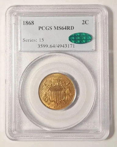 1868 P Two cent piece PCGS MS-64 RD CAC OLD HOLDER Cover