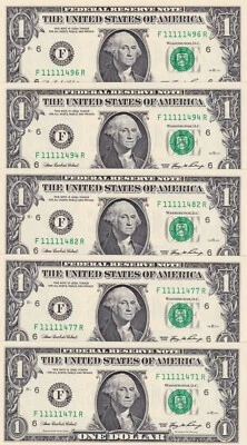 United States Of America, 1 Dollar (5) , UNC, (special serial number banknotes) - Image 1 of 2