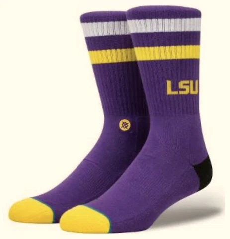 STANCE Louisiana State LSU Tigers Logo Purple Gold Crew Socks New Mens M 6-8.5 Cover