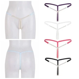 Womens V-String Panties Low Rise Micro G-String Beaded Bikini Thongs Underwear - Picture 1 of 14