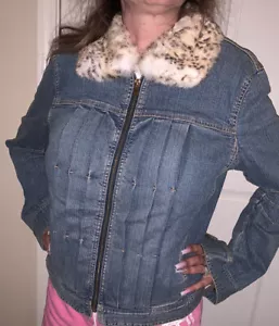 Dana Buchman Denim Rabbit Fur Jacket $425 Size 12 NWT - Picture 1 of 12