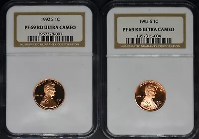 1992-S 1993-S Lincoln Cent - NGC PF69 RD Ultra Cameo - 2 Coin Lot - ✪COINGIANTS✪ - Image 1 of 2