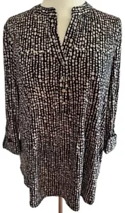 COCOMO Medium Black Beige 3/4 sleeve Studded women's Pintuck Blouse Tunic shirt - Picture 1 of 11