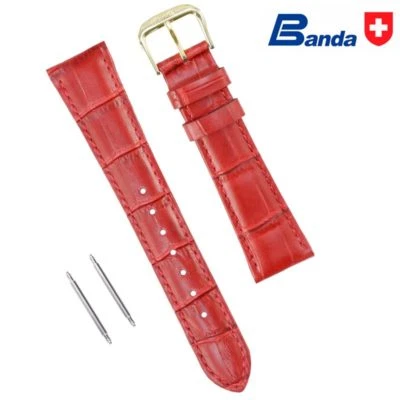 Banda Crocodile Grain Embossed Padded Leather Watch Band Strap, Sizes: 6~24mm - Image 1 of 2