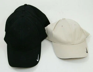 (4) NEW! NIKE GOLF 333115 DRI - FIT MESH SWOOSH FLEX SANDWICH CAPS BLACK / BIRCH - Picture 1 of 12