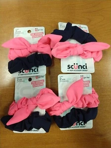 4 Pack: Scunci 2 Piece Scrunchie Ponytail Holders Hot Pink Bow & Blue E12D - Picture 1 of 2