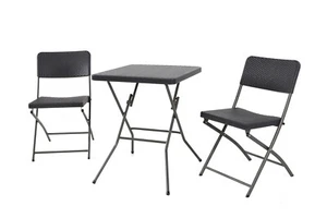 3-tlg. Balkon Set Camping Garten Terrasse Möbel Rattan-Optik klappbar anthrazit - Bild 1 von 4