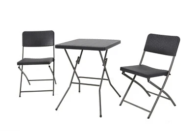 3-tlg. Balkon Set Camping Garten Terrasse Möbel Rattan-Optik klappbar anthrazit - Bild 1 von 4