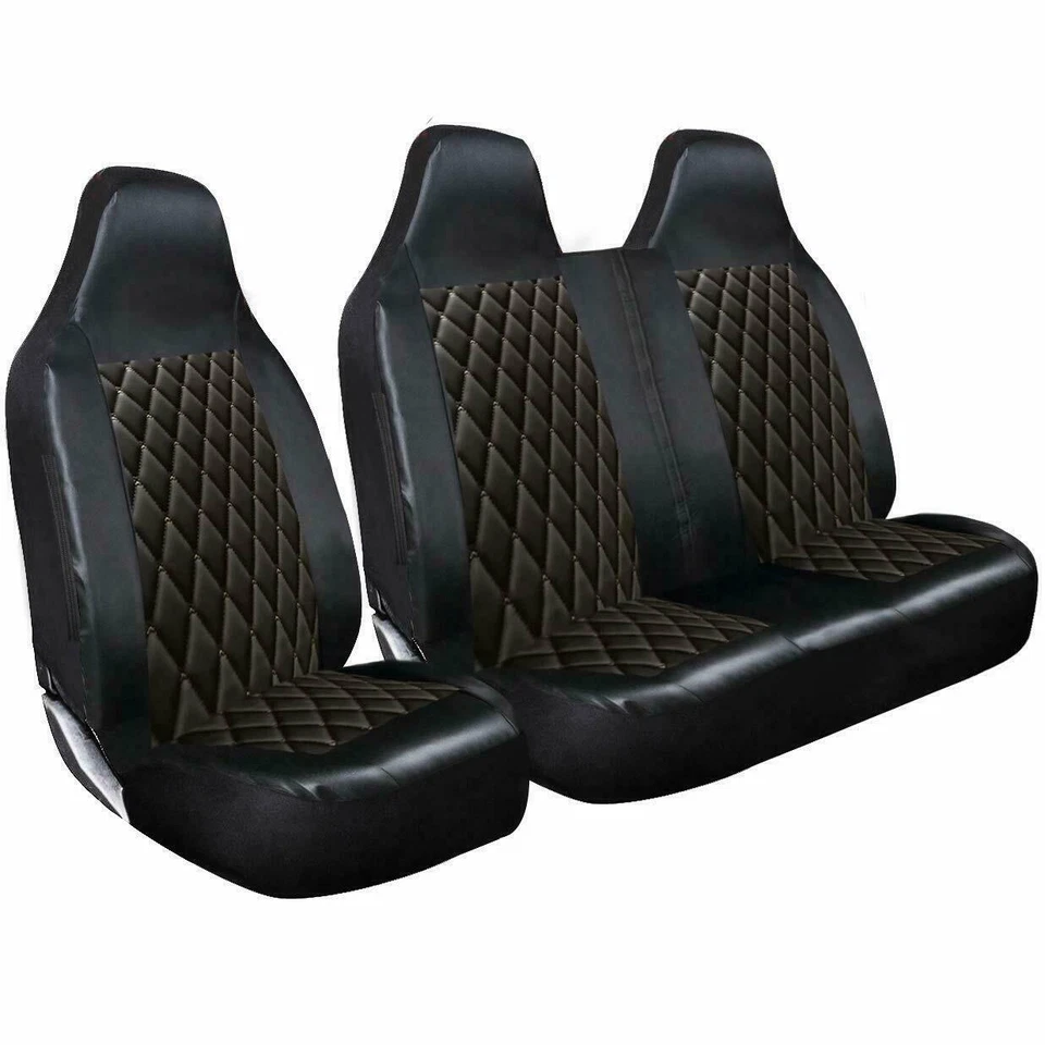 FORD TRANSIT MK6 MK7 MK8 VAN SEAT COVERS QUILTED DIAMOND LEATHER 2-1 - Image 1 of 1