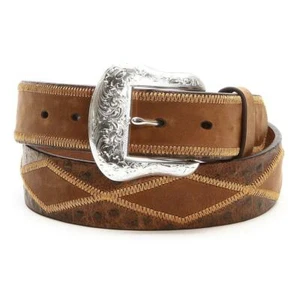 Nocona Western Mens Belt Leather Ostrich Diamond Patchwork Brown N2410944 - Picture 1 of 1