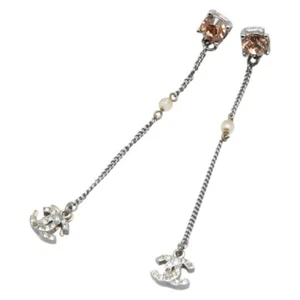 CHANEL COCO Mark rhinestone swing earrings Women 【Used】 - Picture 1 of 8