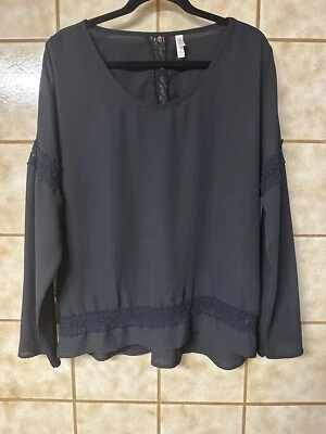 Exhilaration Women’s Lace Trim Top, Retro Whimsygoth Dark Fairycore Goth, Sz Lg - Image 1 of 4