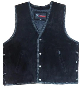 Motorcycle Suede Vest Leather Motorbike Waistcoat Braided Bike Suede Rider Vest - Picture 1 of 3
