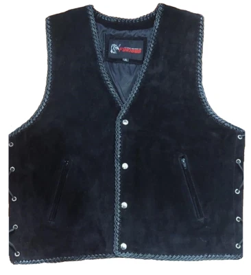 Motorcycle Suede Vest Leather Motorbike Waistcoat Braided Bike Suede Rider Vest - Image 1 of 3