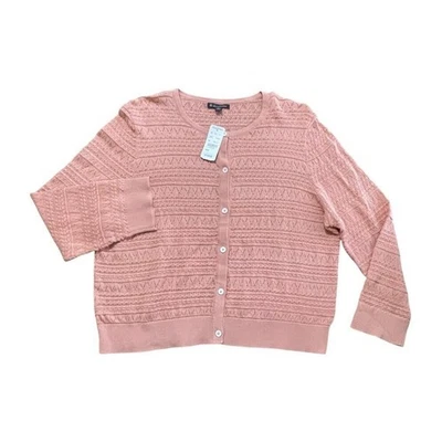 NWT Brooks Brothers Cardigan Womens XL Pink Crochet Knit Sweater Cotton $128 - Image 1 of 4