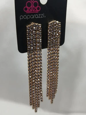 Pendientes con flecos Paparazzi oro estrás níquel y plomo glamour nuevo con etiquetas Foto 1 de 4