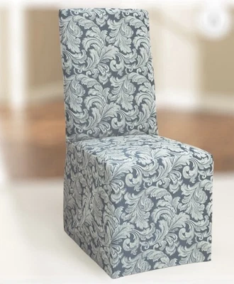 New! SureFit (6) Sage Green Scroll Long Dining Chair Slipcovers Full Length - Image 1 of 4