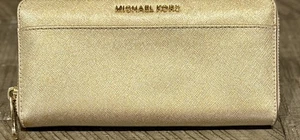 Michael Kors Women’s Gold Leather Metallic Zip Around Wallet NWOT - Picture 1 of 5