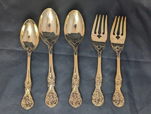 Rogers goldenes französisches Rosenmuster 5 Salatgabeln Löffel Gold Elektroplate Besteck - Bild 1 von 11