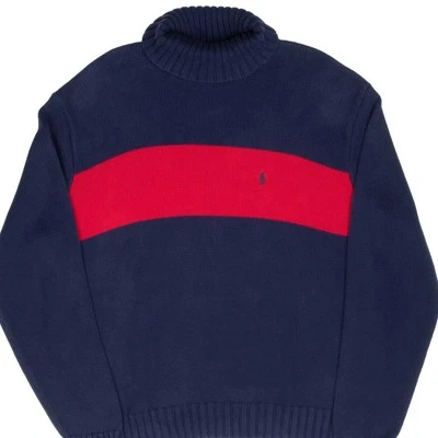 VINTAGE RALPH LAUREN BLUE & RED TURTLE NECK KNIT SWEATER XL 1990S - Image 1 of 4