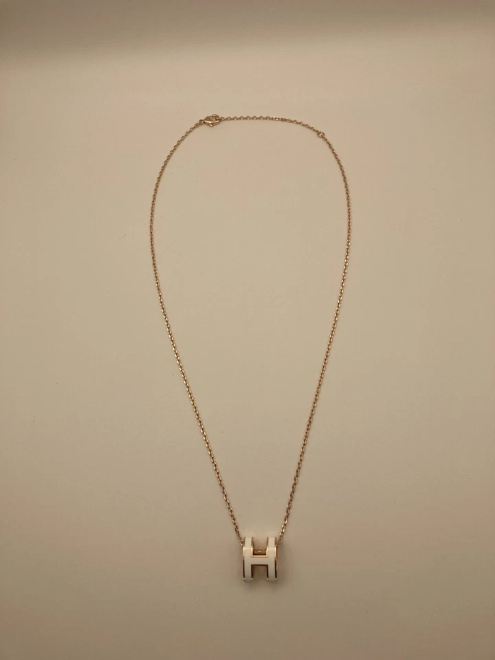 Б/у Hermes белый и золотой мини H поп ожерелье 9 дюймов длина - Изображение 1 из 1