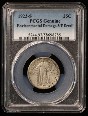 Cuarto de cuarto Standing Liberty 1923-S 25C PCGS genuino Foto 1 de 4