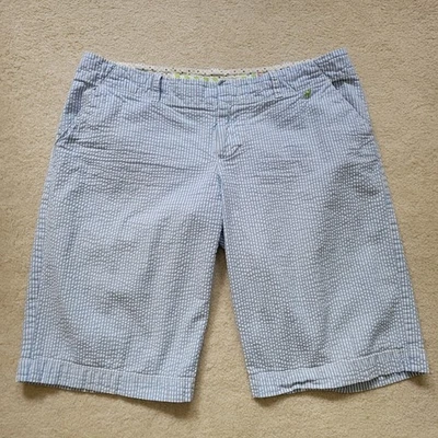 Bermudas Seersucker de algodón para mujer Old Navy Prep 10 azules blancas a rayas usadas en excelente estado Foto 1 de 4