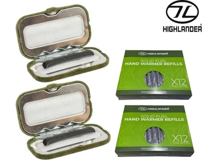Highlander Solid Fuel Hand warmer x 2 + 24 Charcoal Stick Refills Pocket CS050 - Image 1 of 4