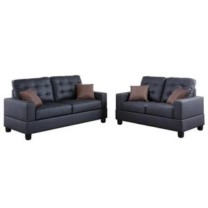 Poundex Furniture 2 Piece Faux Leather Sofa and Loveseat Set in Black Color - Picture 1 of 6