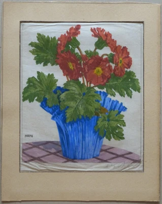 MEPH Farbholzschnitt Geranien 20ziger Jahre UK - Bild 1 von 4