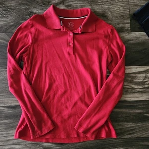French Toast Girls Red Long Sleeve Interlock Picot Polo Size XL 14/16 - Picture 1 of 5