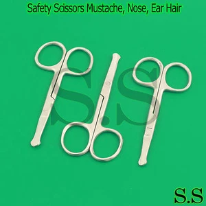 3 Safety Scissors Mustache, Nose, Ear Hair Pet Grooming, 4.5" Straight German Gr - Picture 1 of 3