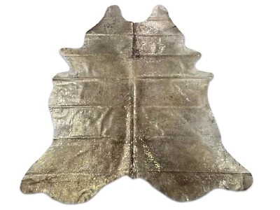 Beige Cowhide Rug with Gold Metallic Acid Washed Size: 8x6.7 feet D-077 - Image 1 of 4