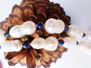 SCHMUCK-STCK Kette Collier Lapis Lazuli Süßwasser Perle A Erdnuss 50 cm - Bild 1 von 2