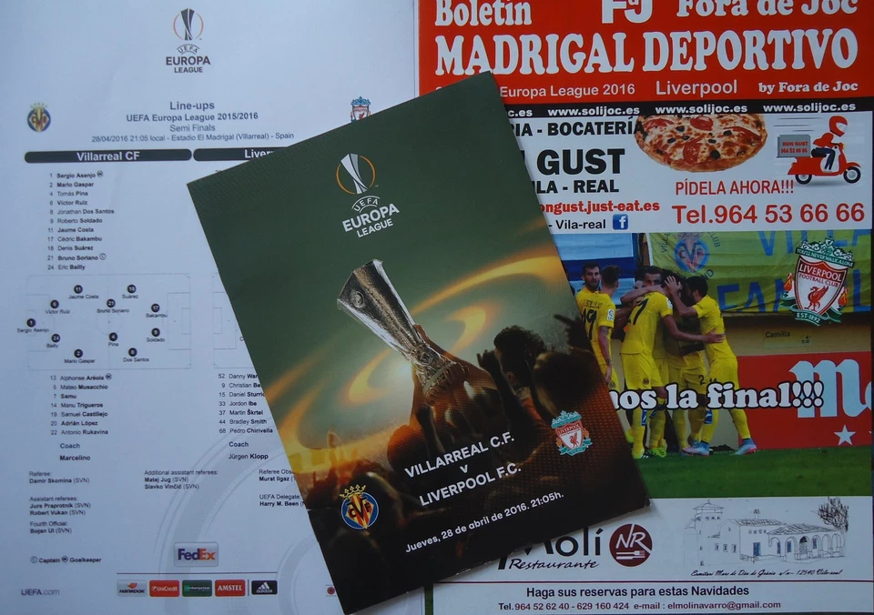 off. Programme Madrigal Line-ups UEL 2015/16 Villarreal C.F. vs Liverpool FC - Image 1 of 1