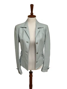 Adrienne Vittadini leichte babyblaue Lederjacke silberne Knöpfe Gr. 2 - Bild 1 von 8