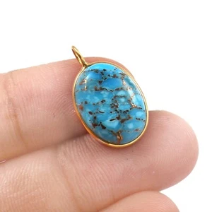 Blue Turquoise Charm -18k Solid Gold Handmade charm Pendant for Necklace R036 - Picture 1 of 2