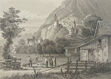 Sargans Swiss Castle And Chapelle Canton st. Gallen Engraving 1860