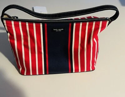 KATE SPADE Red White Blue Canvas shoulder handbag Makeup bag Vintage Italy 10x7 - Image 1 of 4
