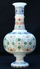 11 Inches White Marble Flower Pot Beautiful Pattern Inlay Work Giftable Bud Vase