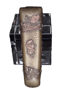 Japanische Meiji gemischte Metallbox mit Holzimitatmaserung - Bild 1 von 12