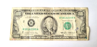 1985 $100 One Hundred Dollar Bill, Federal Reserve Note, Serial # B50162399A - Image 1 of 2