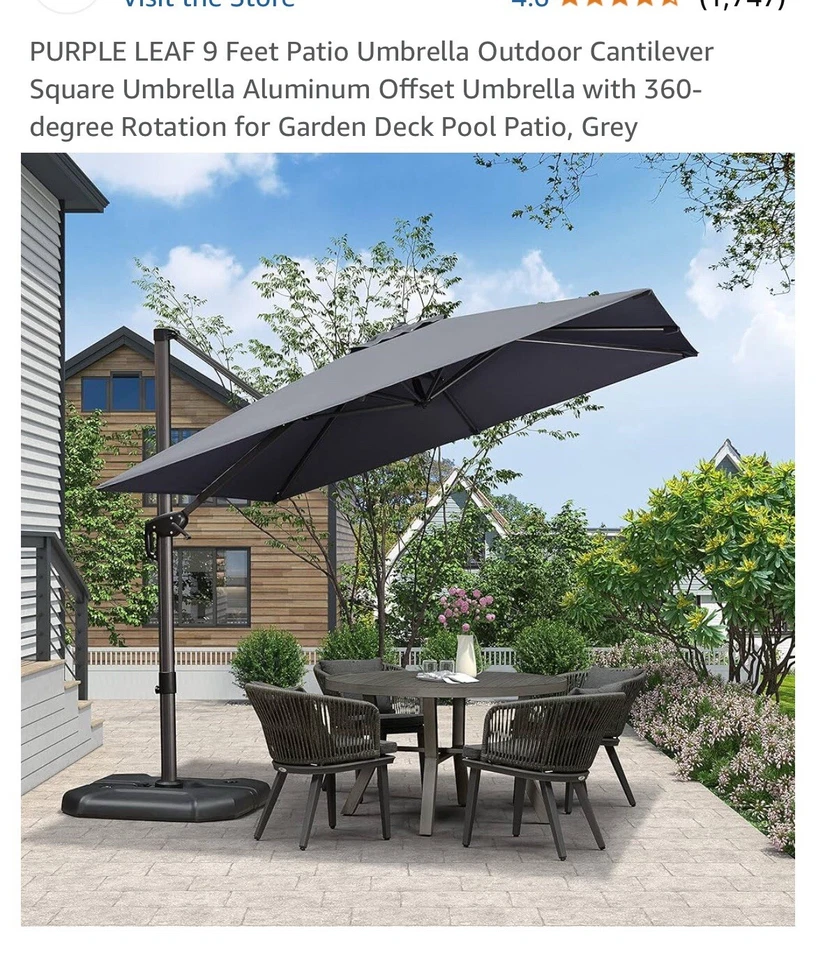 HOJA PÚRPURA 9 Pies Patio Paraguas Exterior Voladizo Cuadrado Paraguas Aluminio Foto 1 de 4