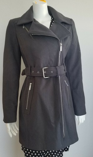 Giacca cappotto con cintura asimmetrica misto lana Michael Kors grigio antracite taglia 2