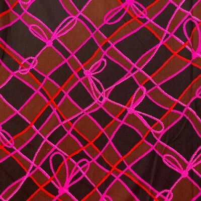 Vtg 60’s Pink Red Rope Novelty Print Cotton Barkcloth Fabric, BTY - Image 1 of 4