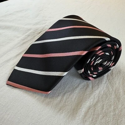 Corbata Paul Smith Tejida Seda Lujo Negro Rosa Blanco Rayas Clásica 4"W Foto 1 de 4