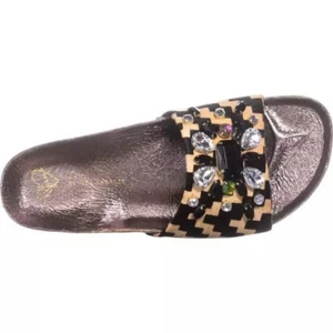 SANDALIAS JUNE AMBROSE ESTAMPADO NEGRO EMBELLECIDO ESTRÁS TALLA 9M - NUEVAS - Imagen 1 de 2
