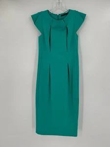 Black Halo Womens Teal Woven Pleated Crew Neck Cap Sleeve Midi Dress Sz 4 - Picture 1 of 8
