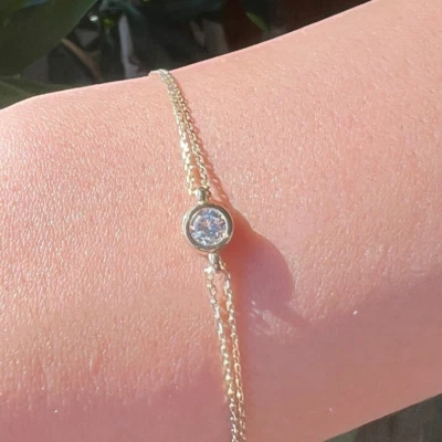 White Zircon Round Gemstone Chain Bracelet 925 Sterling Silver Bracelet - Image 1 of 4